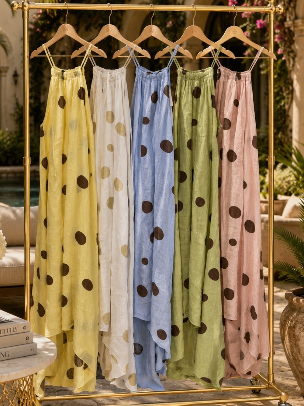 Puro Lino Polka Dot Sleeveless Maxi Dress- OS
